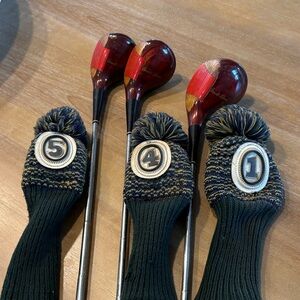 Vintage Persimmon Wood Golf Clubs with Covers-Palmer